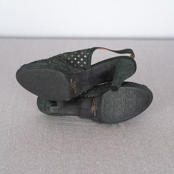 Clarks Artisan Leather Slingback Heels Women's Size 7M Open Toe Laser Cut Boho - Picture 6 of 9